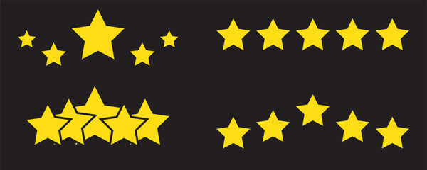 Five stars customer product rating review icon, black five starts rating review illustration for web and app. Vector