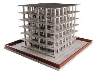 Reinforced concrete building model for 3D architecture in png format