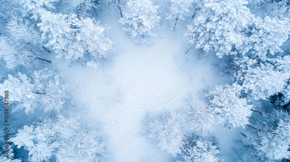 Aufkleber bird's eye view of snowcovered forest creating a serene winter wonderland landscape : generative ai