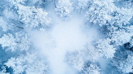 Bird's eye view of snowcovered forest creating a serene winter wonderland landscape : Generative AI