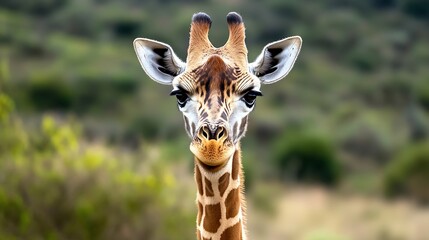 Obraz premium Striking portrait of a giraffe in natural habitat showcasing its iconic long neck and unique facial features : Generative AI
