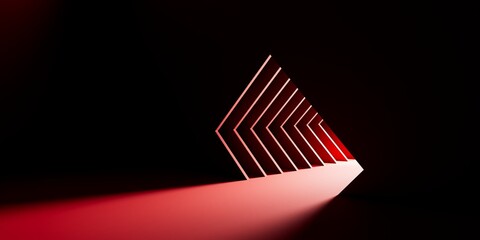 3d render Red Parallelogram Tunnel with Illuminated Depth and Perspective