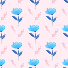 Illustration of a seamless watercolor floral pattern featuring delicate hand-painted flowers and soft brushstrokes, creating an airy and elegant design