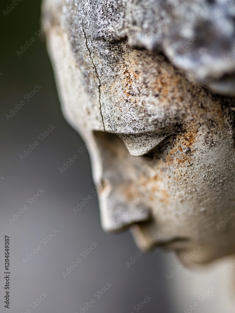 Poster closeup detail of a weathered stone statue showcasing ancient artistry and expression : generative a