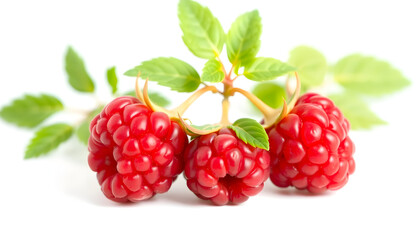 Fresh Raspberries with Green Leaves Arranged Together