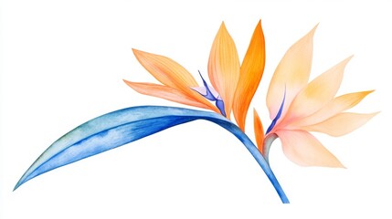 Obraz premium Exotic beauty of bird of paradise flower in vibrant orange and blue watercolor illustration depicting tropical allure