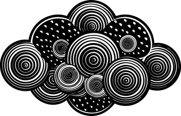 Cloud swirling, stylized cloud design with circular patterns, creating a dynamic, abstract look sketch engraving vector