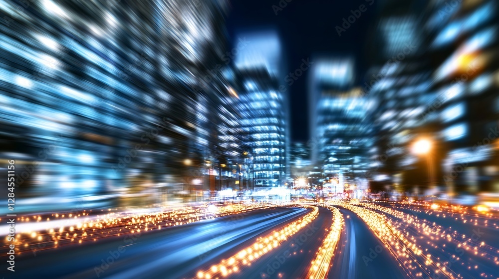 Poster dynamic night cityscape with blurred lights and streaks creating a lively urban atmosphere : generat