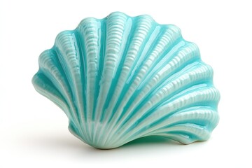 A teal ceramic clam shell, detailed and glossy, isolated on white.