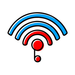 Wireless connectivity symbol in red and blue, digital communication