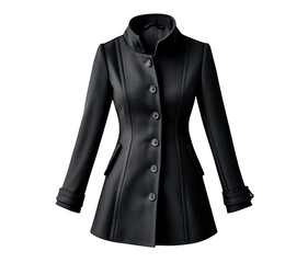 Classic black wool coat isolated on transparent background