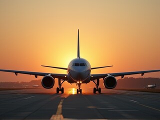 Obraz premium Airplane Silhouette at Sunset on Runway