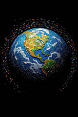 Global Connectivity: A mosaic Earth with a vibrant network, symbolizing interconnectedness and technology.