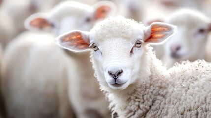 Obraz premium Adorable sheep with a curious expression stands out among a flock in a pasture setting : Generative AI