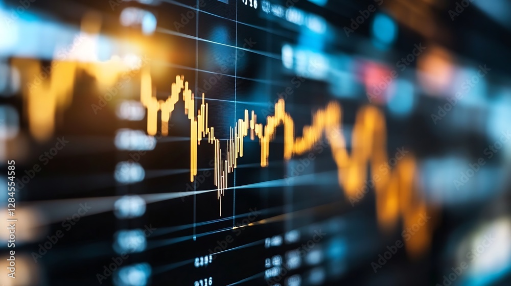 Aufkleber Dynamic Stock Market Chart Displaying Fluctuating Graph Lines and Candlesticks for Financial Analysis : Generative AI