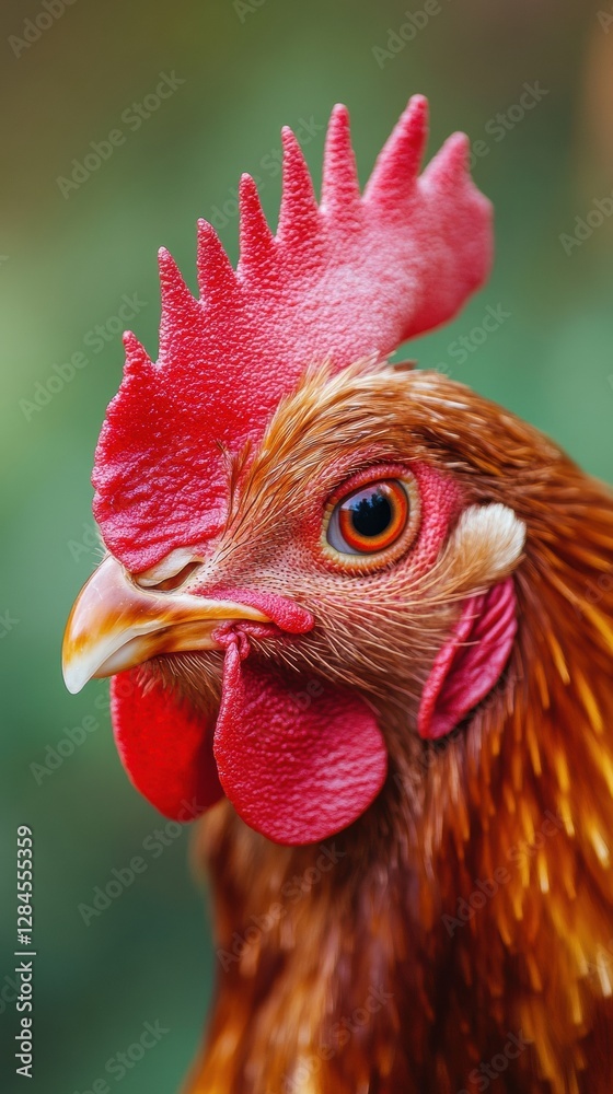 Poster Close up view of a vibrant rooster with striking features in a natural environment during daylight. Generative AI