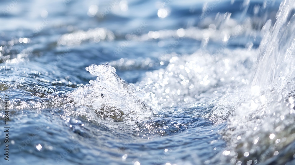 Leinwandbilder close up view of sparkling water surface with dynamic waves and droplets reflecting sunlight : gener
