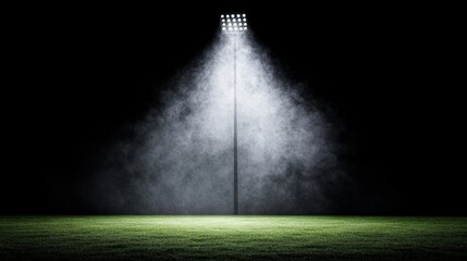 Bright Stadium Floodlight Illuminating Dark Sports Field with Fog
