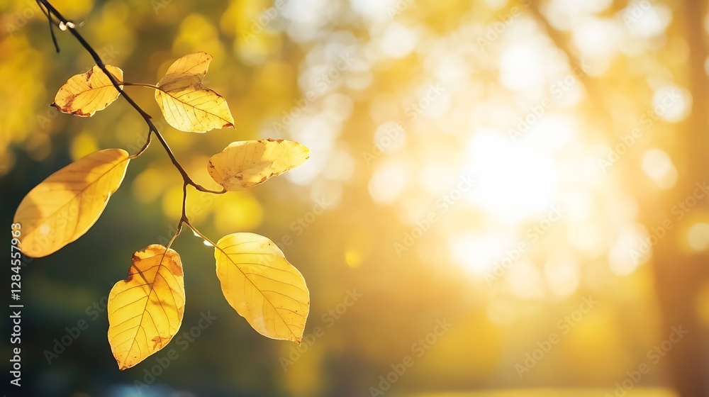 Poster golden autumn leaves glowing in the warm sunlight creating a serene nature scene : generative ai