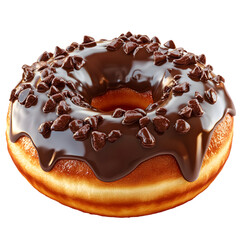 A Fluffy 3D Cartoon Donut with Glossy Chocolate Icing Isolated on Transparent Background