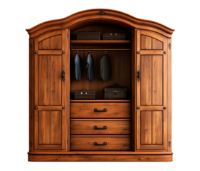 Brown wooden wardrobe isolated on transparent background