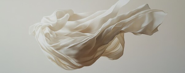Flowing white fabric against neutral background, capturing elegance and motion