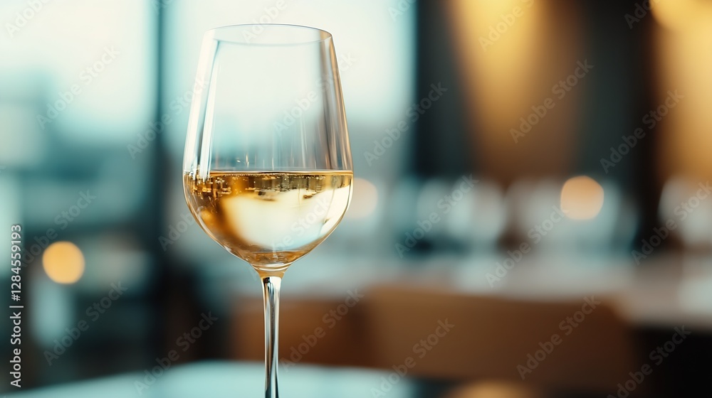 Poster elegant glass of white wine on table with blurred background in upscale restaurant : generative ai