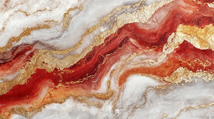 Modern Luxury Red Marble Art with Stained Surface and Ink Effect