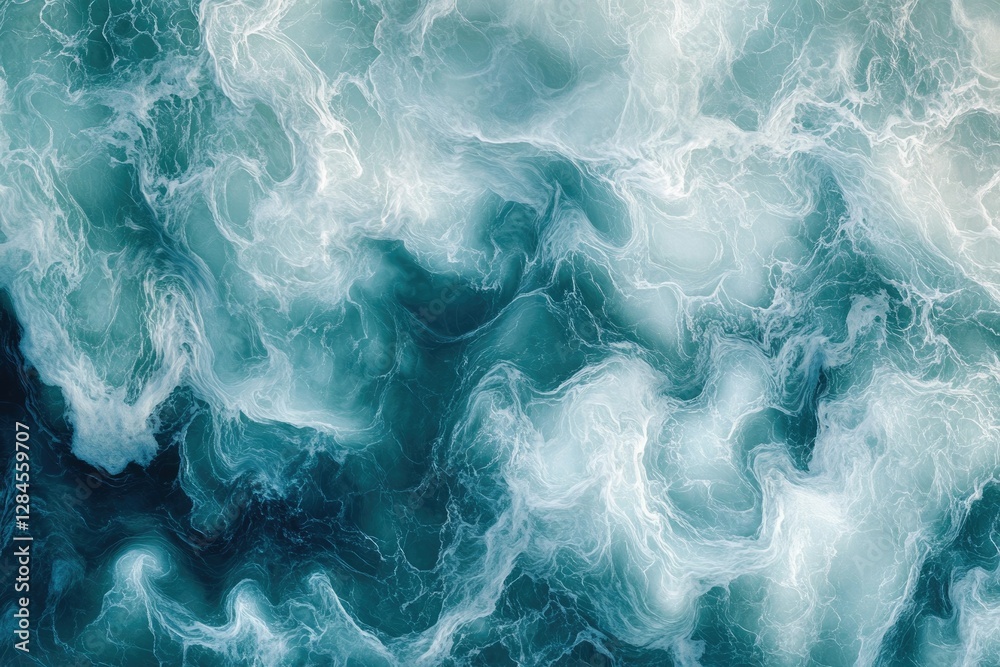 Wall mural Abstract swirling teal and white patterns resembling ocean waves or marble texture.