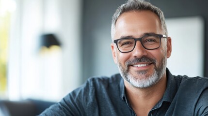 Obraz premium A man with thinning hair smiling while receiving a hair treatment in a stylish salon. Featuring transformation and confidence