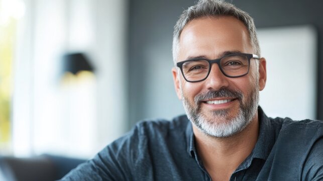 A man with thinning hair smiling while receiving a hair treatment in a stylish salon. Featuring transformation and confidence