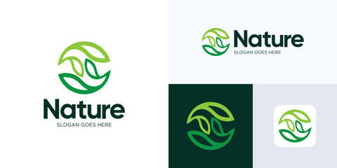 Green Nature leaves logo, Green plant or gardening logo design, Sprout leaf logotype, Agriculture vector logo concept, Ecology of environmental protection, organic icon logo, Nature farm, icon logo S