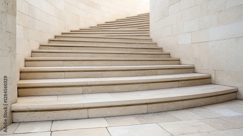 Poster elegant spiral staircase made of stone leading to an airy interior with soft light streaming in : ge