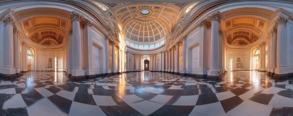 Obraz premium Majestic interior of a grand baroque palace with ornate ceiling and marble columns