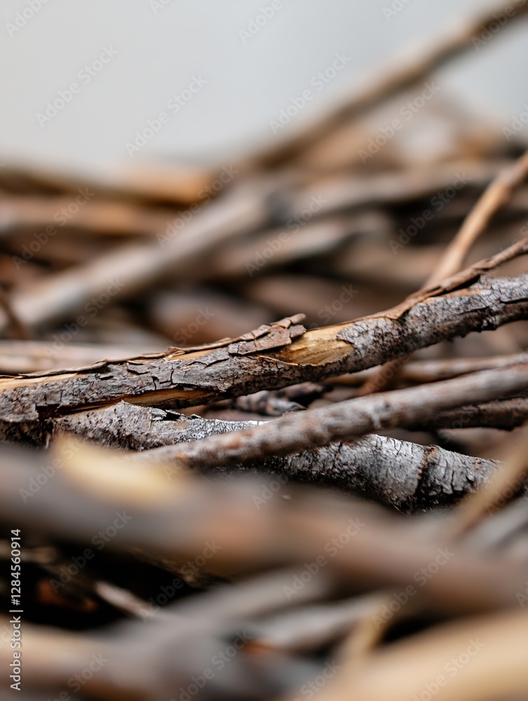 Aufkleber Detailed CloseUp of Twisted Twigs and Sticks Creating a Natural Texture and Pattern : Generative AI