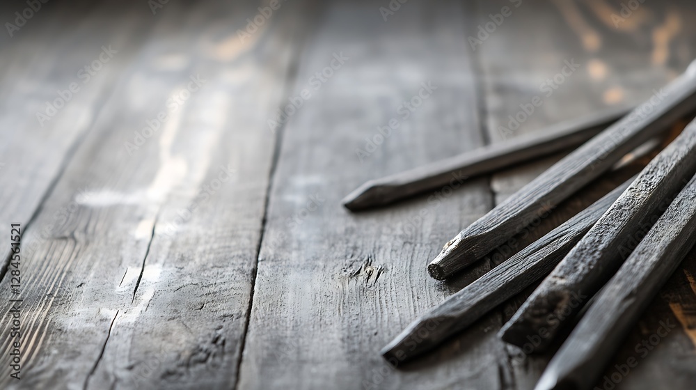 Poster collection of sharpened wooden pencils on a rustic wooden table background : generative ai