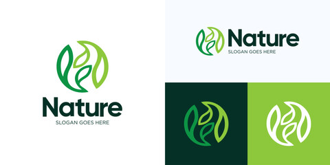 Green Nature leaves logo, Green plant or gardening logo design, Sprout leaf logotype, Agriculture vector logo concept, Ecology of environmental protection, organic icon logo, Nature farm, icon logo F