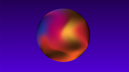 An abstract digital illustration featuring a gradient sphere blending rich hues of gold, orange, deep purple, and red against a brown gradient background.The combination of warm and dark tones.