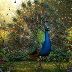 Obraz premium peacock with feathers, Cute Animal Cartoon By JN