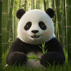 Obraz premium panda eating bamboo, Cute Animal Cartoon By JN
