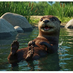 Fototapeta premium Otter, Cute Animal Cartoon By JN