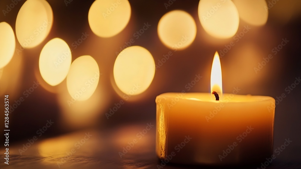 Aufkleber warm and inviting closeup of a lit candle glowing softly amidst a backdrop of blurred lights creatin