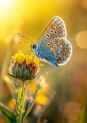 Obraz premium Early Morning Common Blue Butterfly Polyommatus Photo