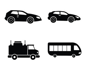 Set of transport icons silhouette on white background
