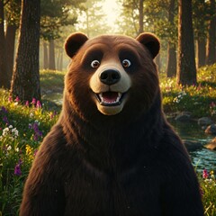 brown bear cub, Cute Animal Cartoon By JN