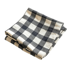 Folded checkered fabric napkin isolated on a white transparent background
