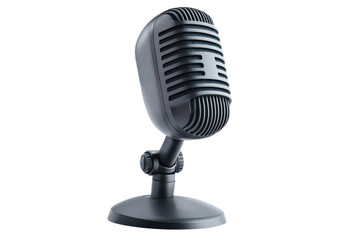 Gray Metal Retro Microphone on Transparent Background Detailed Vintage Style Audio