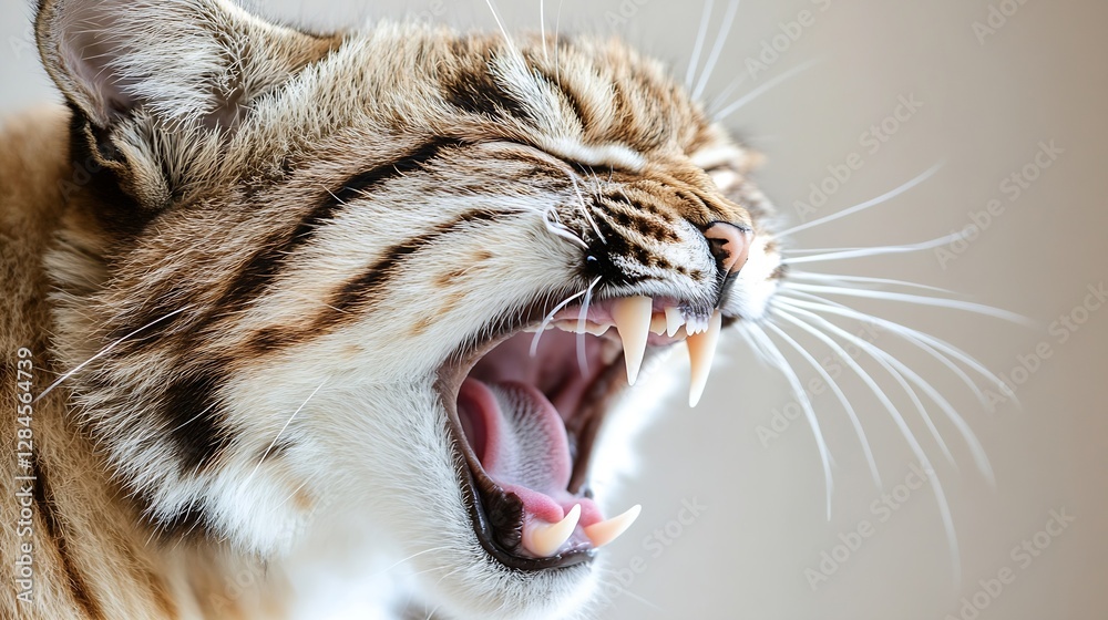 Poster close up of a roaring tiger showcasing its fierce teeth and intense expression in a vivid portrait :