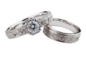 Elegant Diamond Wedding Ring Set with Celtic Knot Design. Sparkling Ring Set Displayed