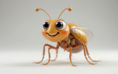 Fototapeta premium Cute Cartoon Insect Smiling with Big Eyes Isolated on White Background